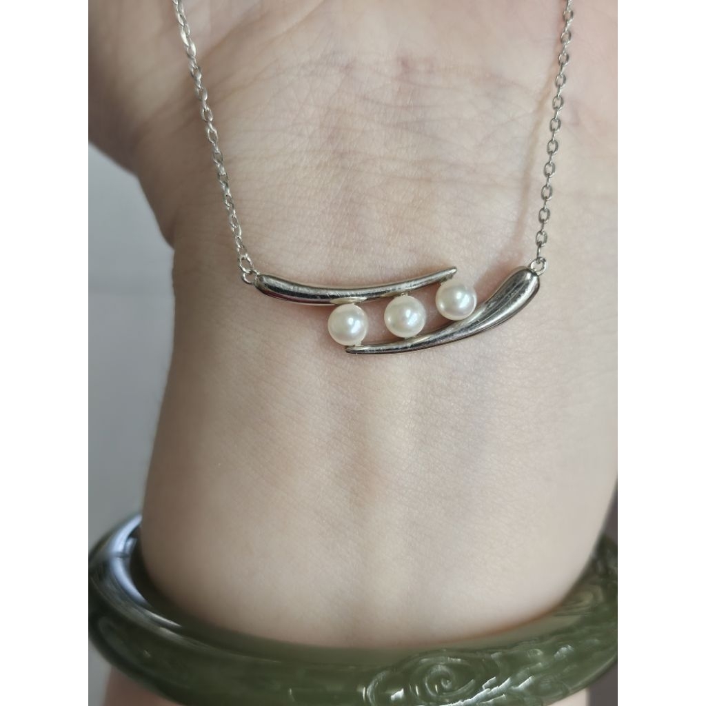 Dây chuyền bạc 925 đính 3 viên ngọc tr ai nhí mặn 4ly