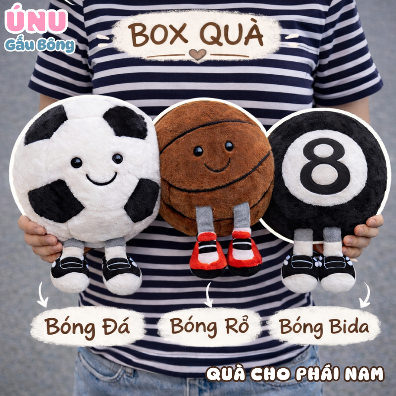 (Box Quà) Quả Bóng Đá/ Chuyền/Bida/Rổ Nhồi Bông Size Lớn, Tròn Trịa, Căng Phồng, Quà Tặng Sinh Nhật Ý Nghĩa