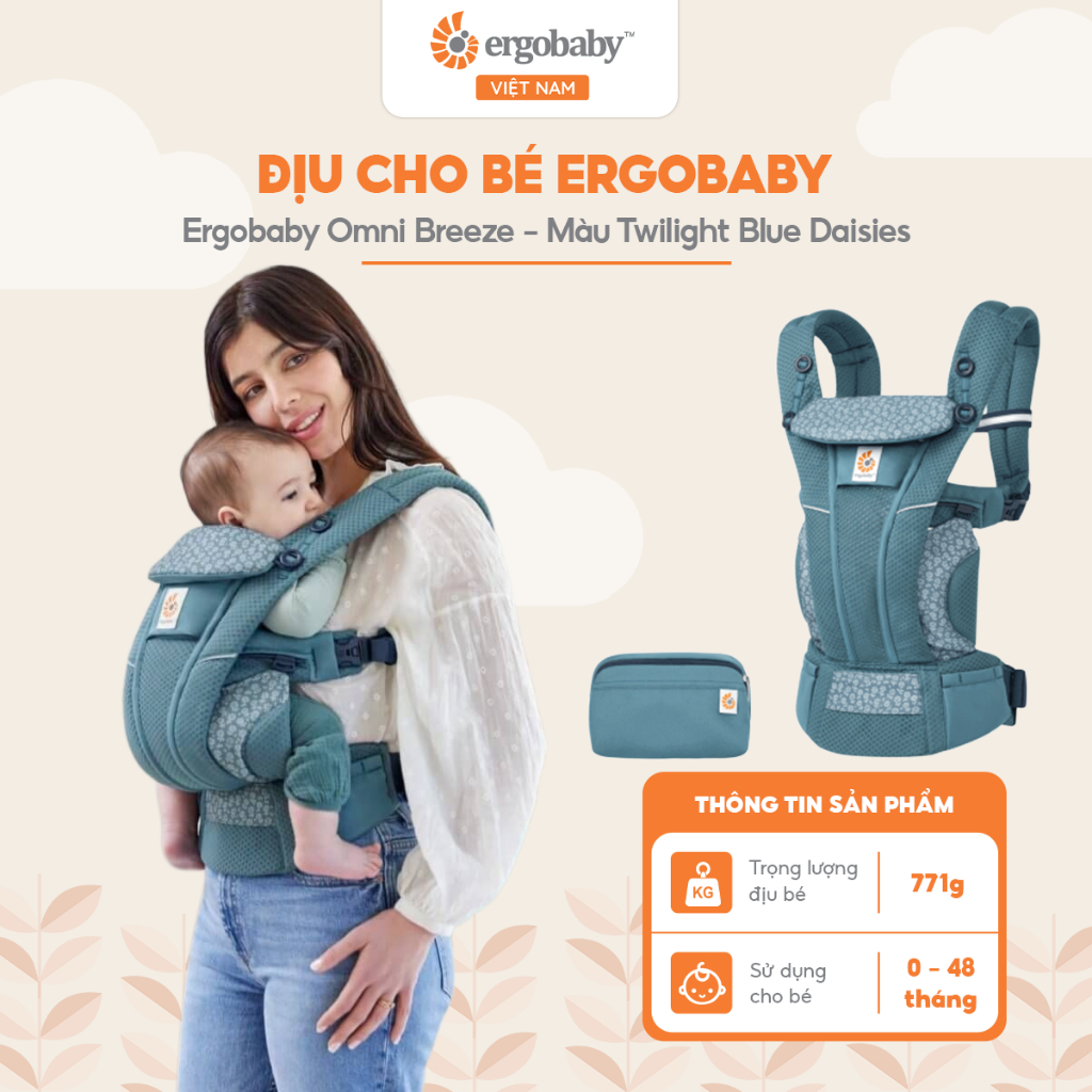 Địu cho bé Ergobaby Omni Breeze siêu mềm, thoáng khí và thoải mái, dành cho trẻ từ 0 - 48 tháng