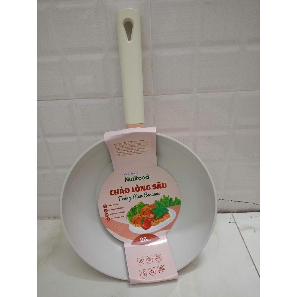 GREENCOOK- CHẢO LÒNG SÂU TRÁNG MEN CERAMIC 26CM – Hàng khuyến mãi nutifood