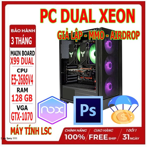 THÙNG PC WORKSTATION DUAL XEON  E5 2686V4 RAM 128GB GTX 1070 8GB