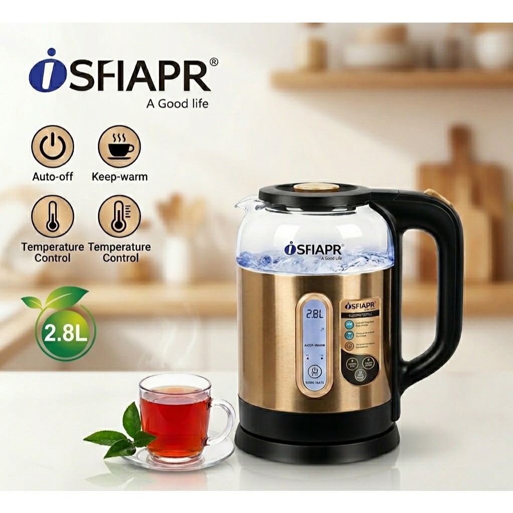 Ấm Siêu Tốc Thủy Tinh SFIAPR SA-ST130, SHARP Cao Cấp - Dung Tích 2.8L- 3L, Tự Ngắt An Toàn.