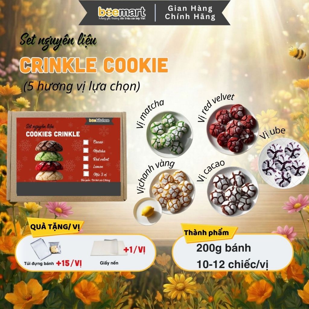 [Tặng Túi đựng&Giấy nến] Set Làm Bánh Cookie Crinkle Beemart - Đa dạng vị, Thành phẩm 10-12 bánh