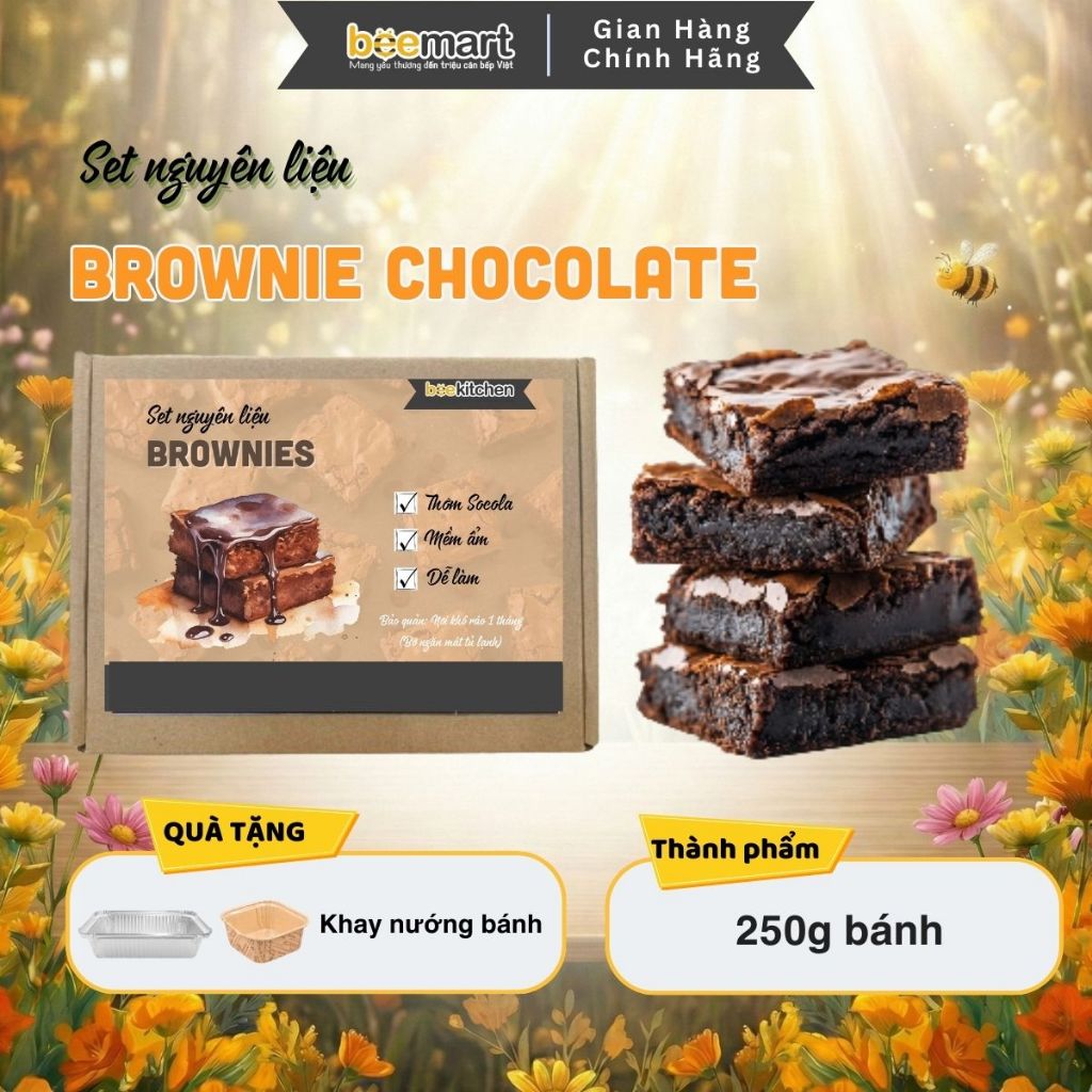 [Tặng Khay nướng] Set Làm Bánh Brownie Chocolate nhà Beemart thơm đậm vị, bao thành công