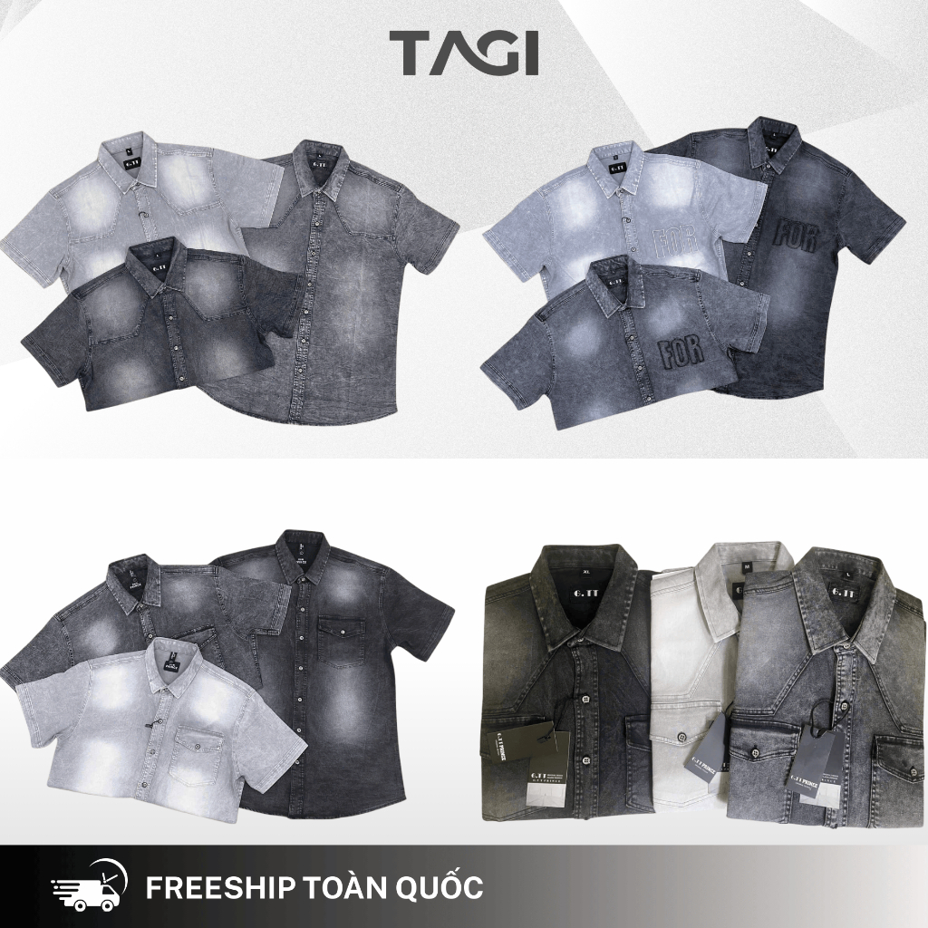 Áo sơ mi nam TAGI vải wash rin co giãn form chuẩn thoáng mát