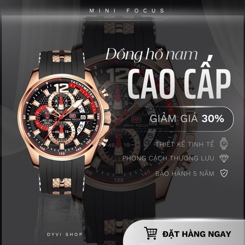 MINI FOCUS - Đồng hồ thể thao thời trang dành cho nam, dây đeo silicon, đồng hồ chống nước phát sáng