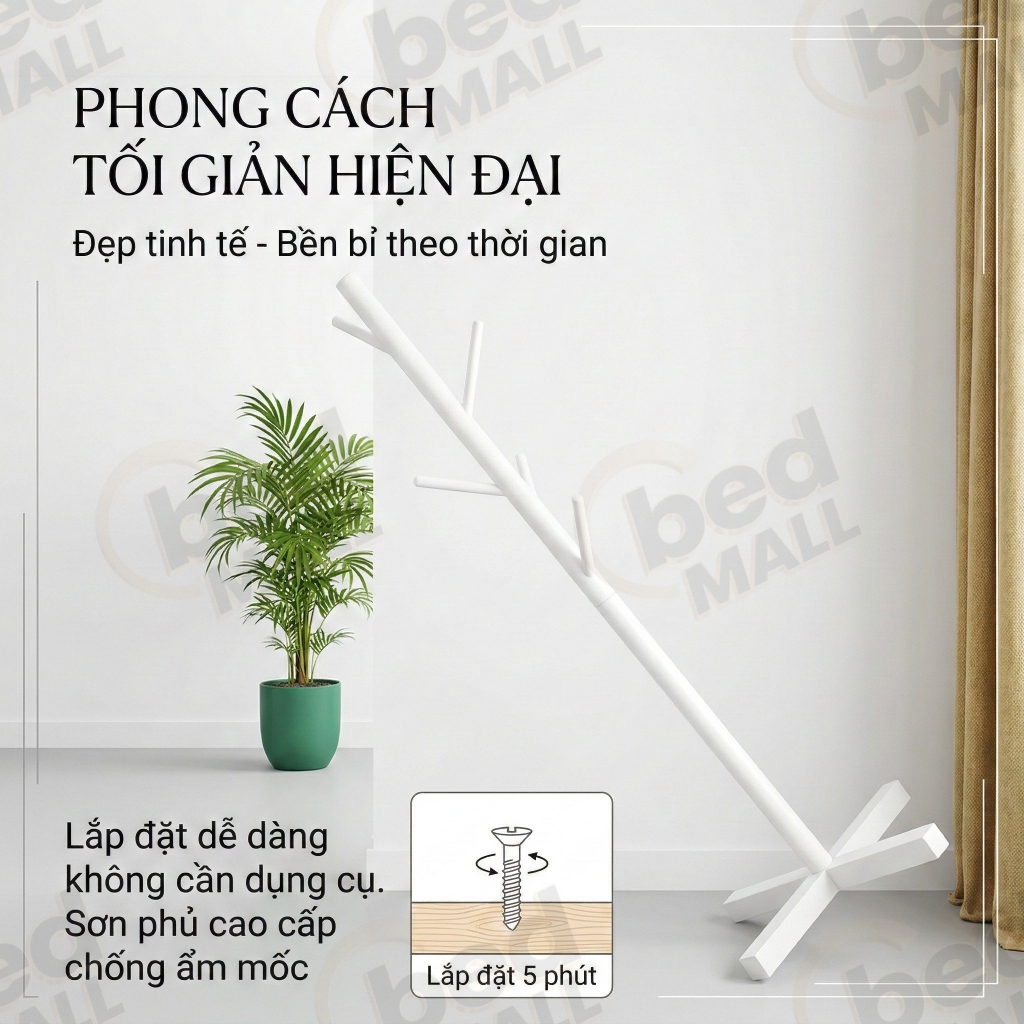 Giá treo quần áo gỗ BM Thiết kế nhiều chân đế vững chãi phân bố trọng lượng đều không gian hiện đại | BigBuy360 - bigbuy360.vn