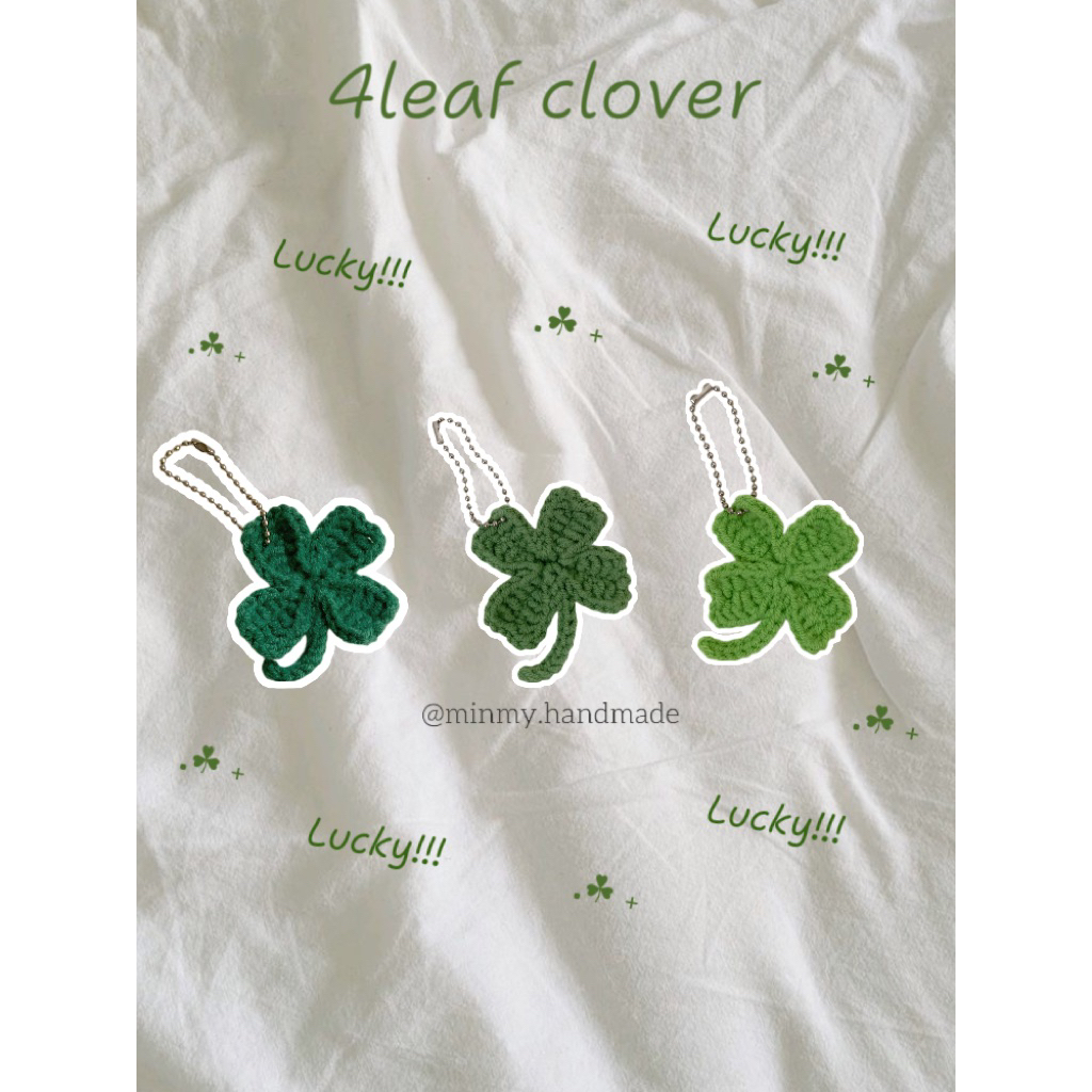 Móc khoá cỏ 4 lá cỏ may mắn len handmade/crochet clover lucky leaf keychain handmade