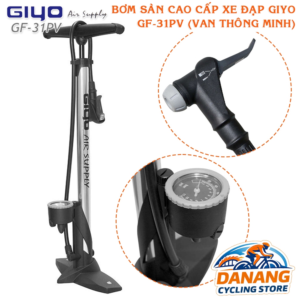 Bơm Sàn Cao Cấp Xe Đạp GIYO GF 31PV – Van Thông Minh Presta/Schrader, Áp Suất Cao 160psi