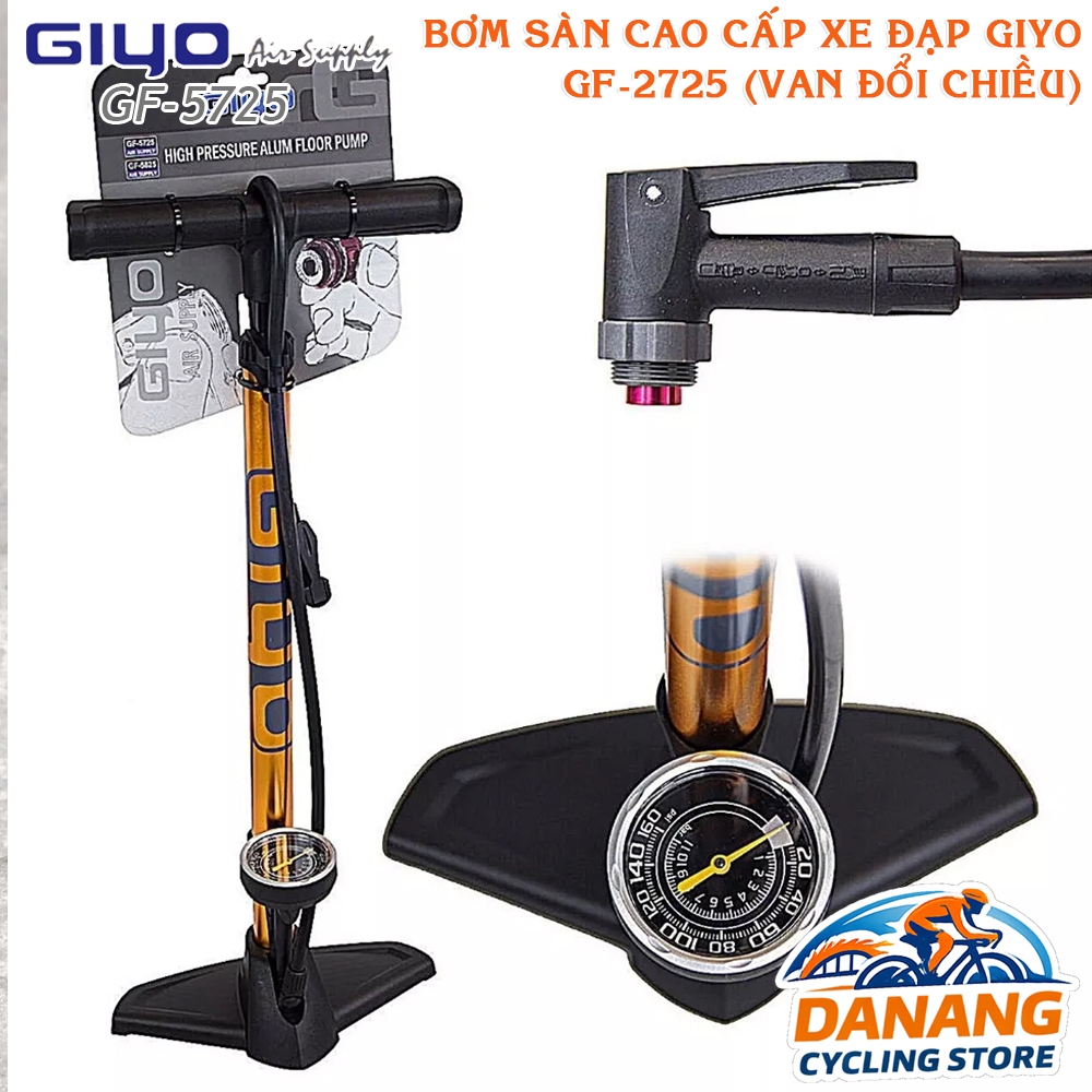 Bơm Sàn Cao Cấp Xe Đạp GIYO GF-5725 – Van Đổi Chiều Presta/Schrader, Áp Suất Cao 160psi