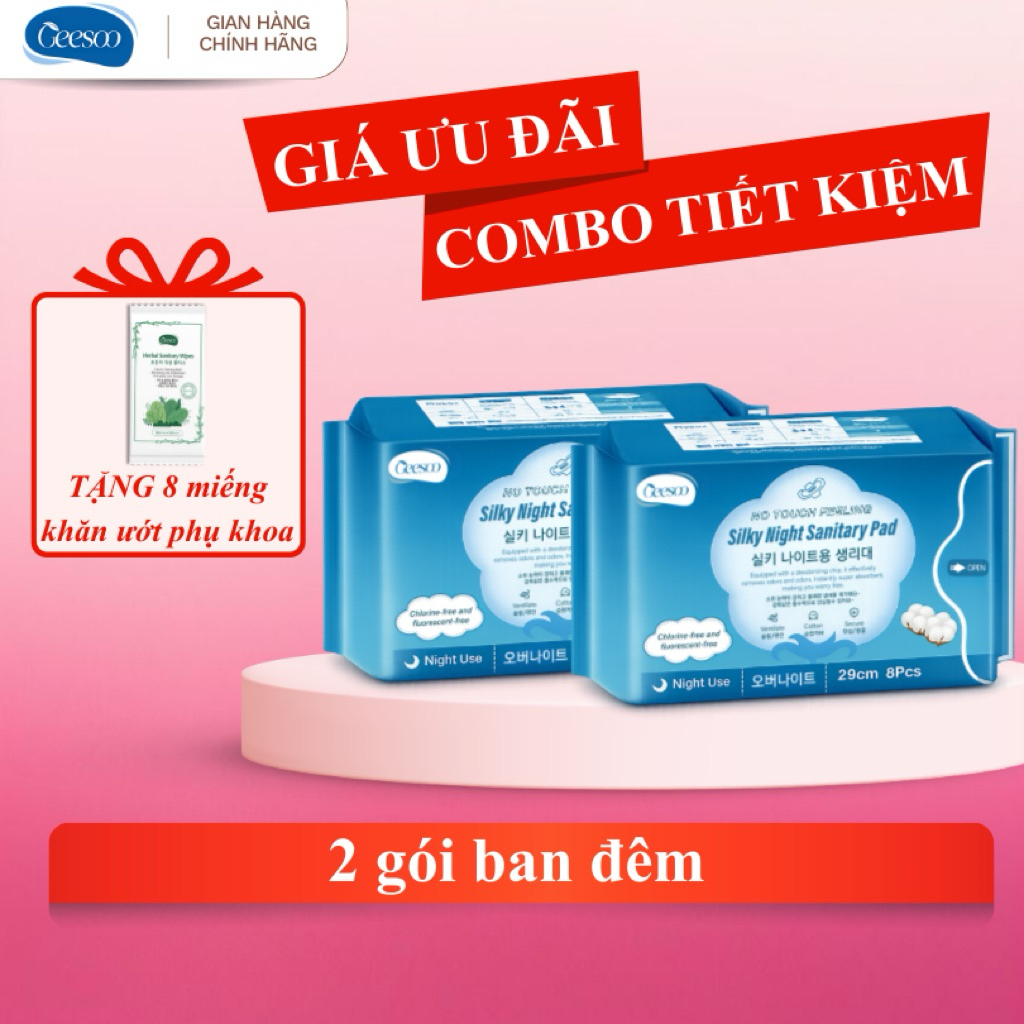 [Geesoo] Băng Vệ Sinh Ban Đêm 29cm có cánh | Siêu Thấm Hút – Êm Dịu – Chống Tràn – Khử Mùi