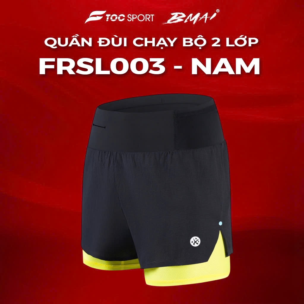 BMAI Quần | BMAI Quần đùi chạy bộ 2 lớp FRSL003 - Nam - Đen lót vàng