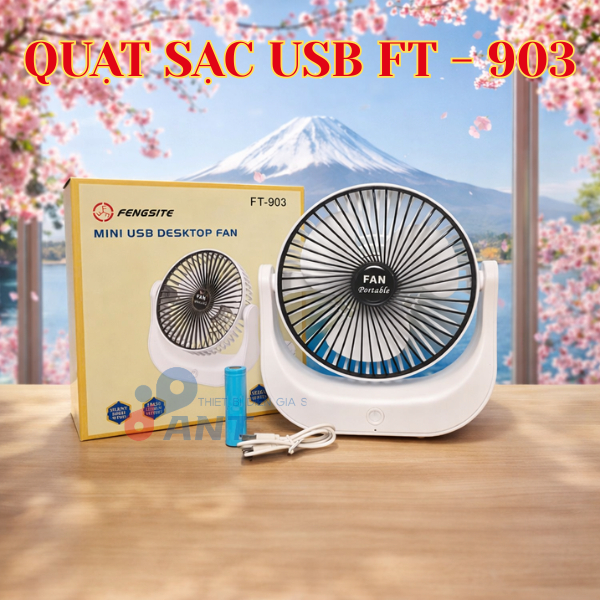 QUẠT SẠC ĐỂ BÀN USB KY-903 -TRẮNG