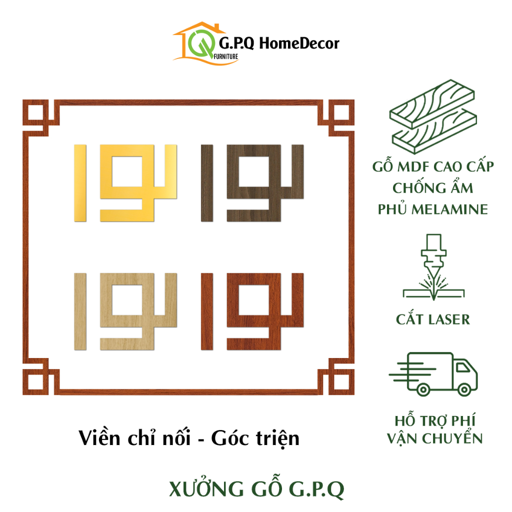 Triện Góc Và Viền Chỉ Nối Trang Trí Bàn Thờ Bằng Gỗ MDF Thái Lan / Alu Gương Vàng Nhiều Kích Thước