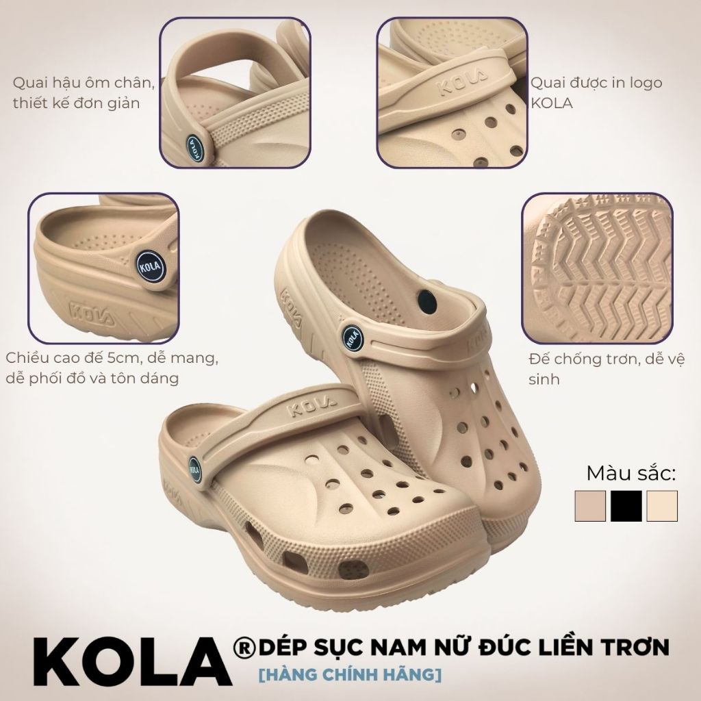 Dép Sục Nam Nữ KOLA Trơn Đúc Liền Nguyên Khối - Đế Bằng 3Cm - Nhựa EVA