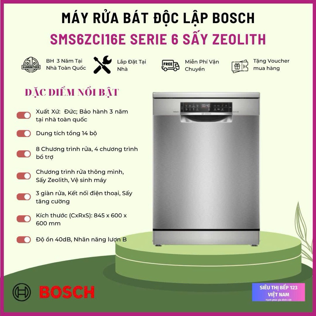 [Hot Deal] Máy Rửa Bát Bosch SMS6ZCI00P/SMS6ZCI16E/SMS6ZCI49E/SMS6ZCI08E/SMS6ECI93E: Made In Germany