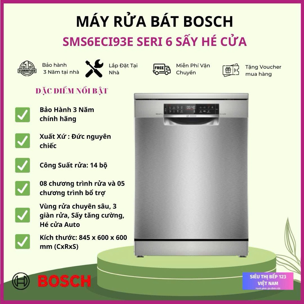 [NEW 2026] MÁY RỬA BÁT BOSCH SMS6ECI93E/SMS6ECI11E/SMS6ECC51E SERI 6 14 BỘ, SẤY HÉ CỦA TỰ ĐỘNG