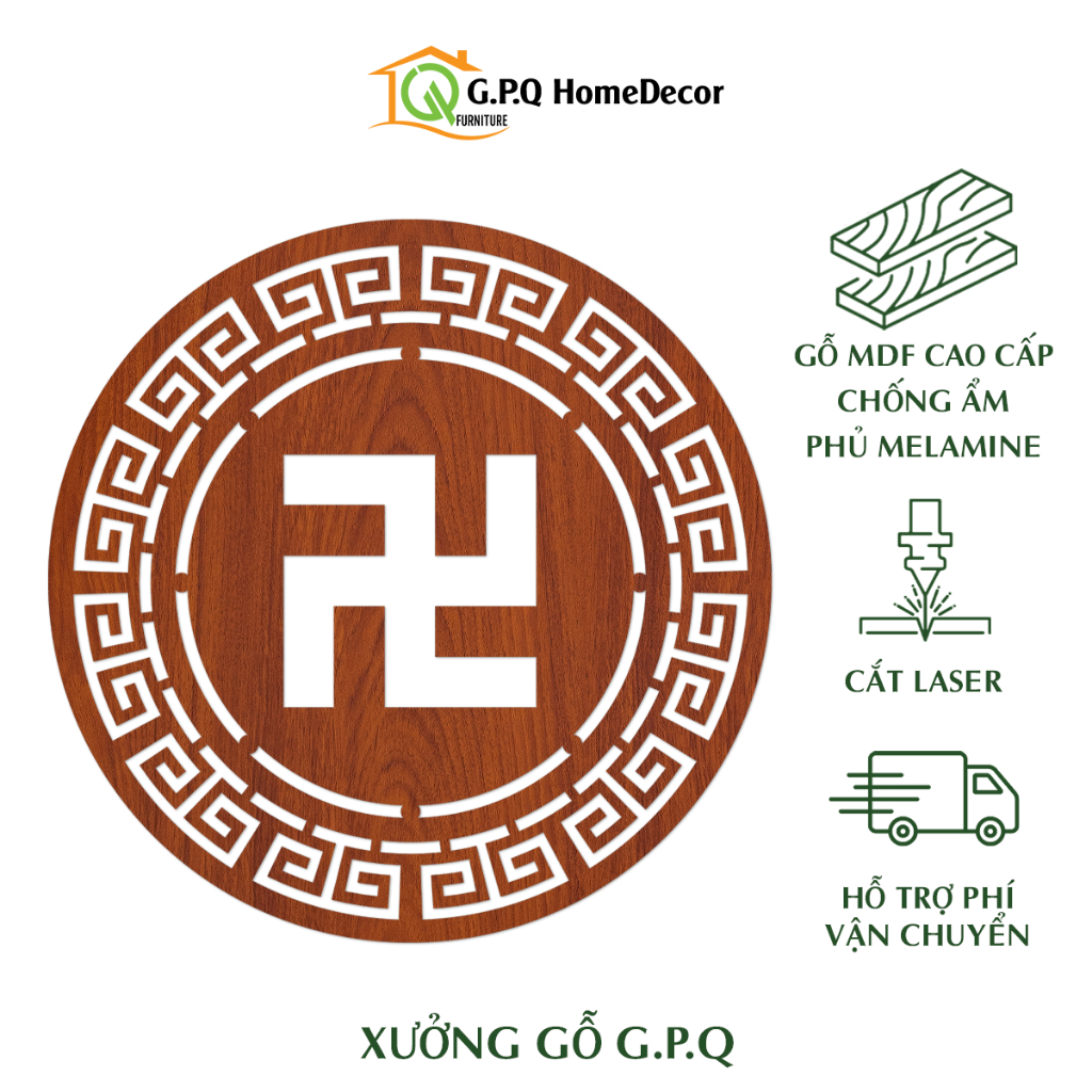 Bộ Hoa Văn Trang Trí Bàn Thờ CHỮ VẠN Bằng Gỗ MDF Thái Lan Cao Cấp 39cm/49cm/59cm