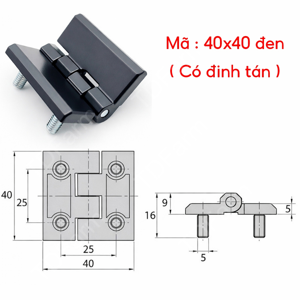 Bản lề tủ điện 40x40x5 có đinh tán màu đen, trắng
