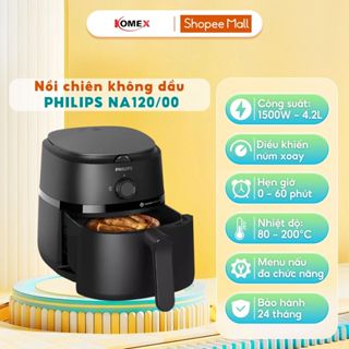 Nồi chiên không dầu Philips NA120/00 (4,2l) - NA130/00 (6,2l), Điều khiển núm vặn, Hẹn giờ, Nhiệt cao và đều, BH 24 THÁN