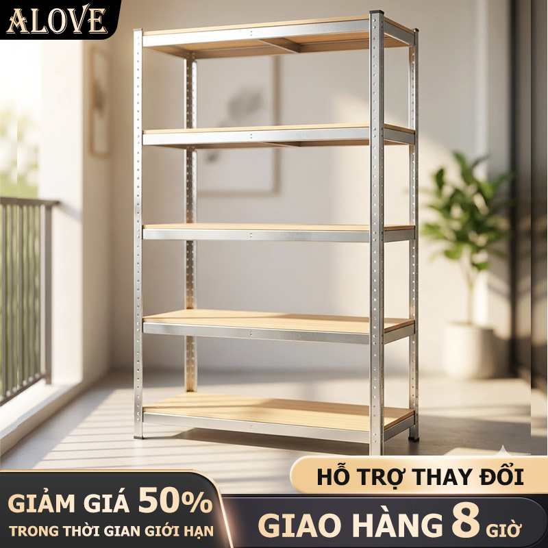 ALOVE Kệ Sắt Đa Năng Lắp Ráp 3-6 Tầng Khung Mạ Kẽm Mặt Gỗ MDF, Kệ Để Đồ  Chịu Lực Tốt Chống Rỉ sét