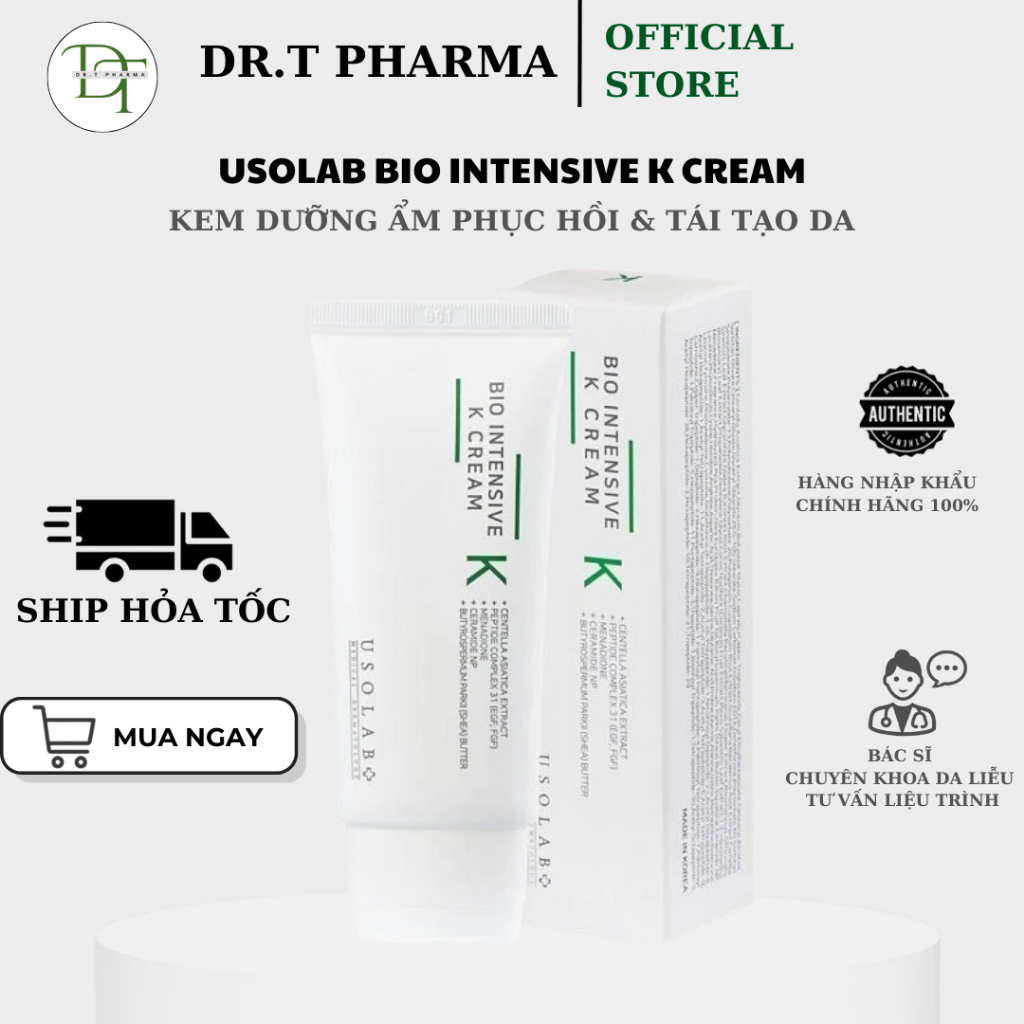 (TEM CÔNG TY) Kem dưỡng Vitamin K Cream USOLAB Bio Intensive K Cream - Làm dịu, phục hồi da nhạy cảm