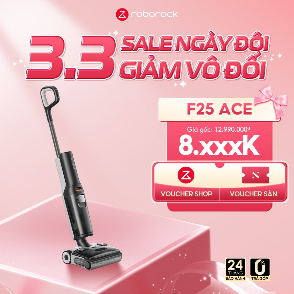 Roborock F25 ACE máy hút bụi lau nhà cầm tay không dây | Giặt sấy tự động con lăn | Lực hút 20.000Pa