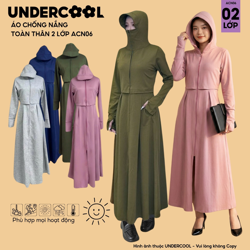 Áo Chống Nắng Toàn Thân Ngực 2 lớp UNDERCOOL Nỉ Cotton Cao Cấp Vải Umi Cotton Co Dãn ACN06