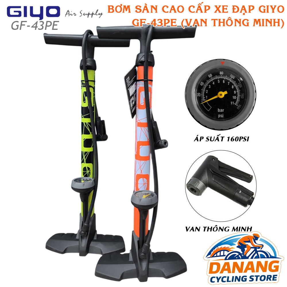 Bơm Sàn Cao Cấp Xe Đạp GIYO GF 43PE – Van Thông Minh Presta/Schrader, Áp Suất Cao 160psi