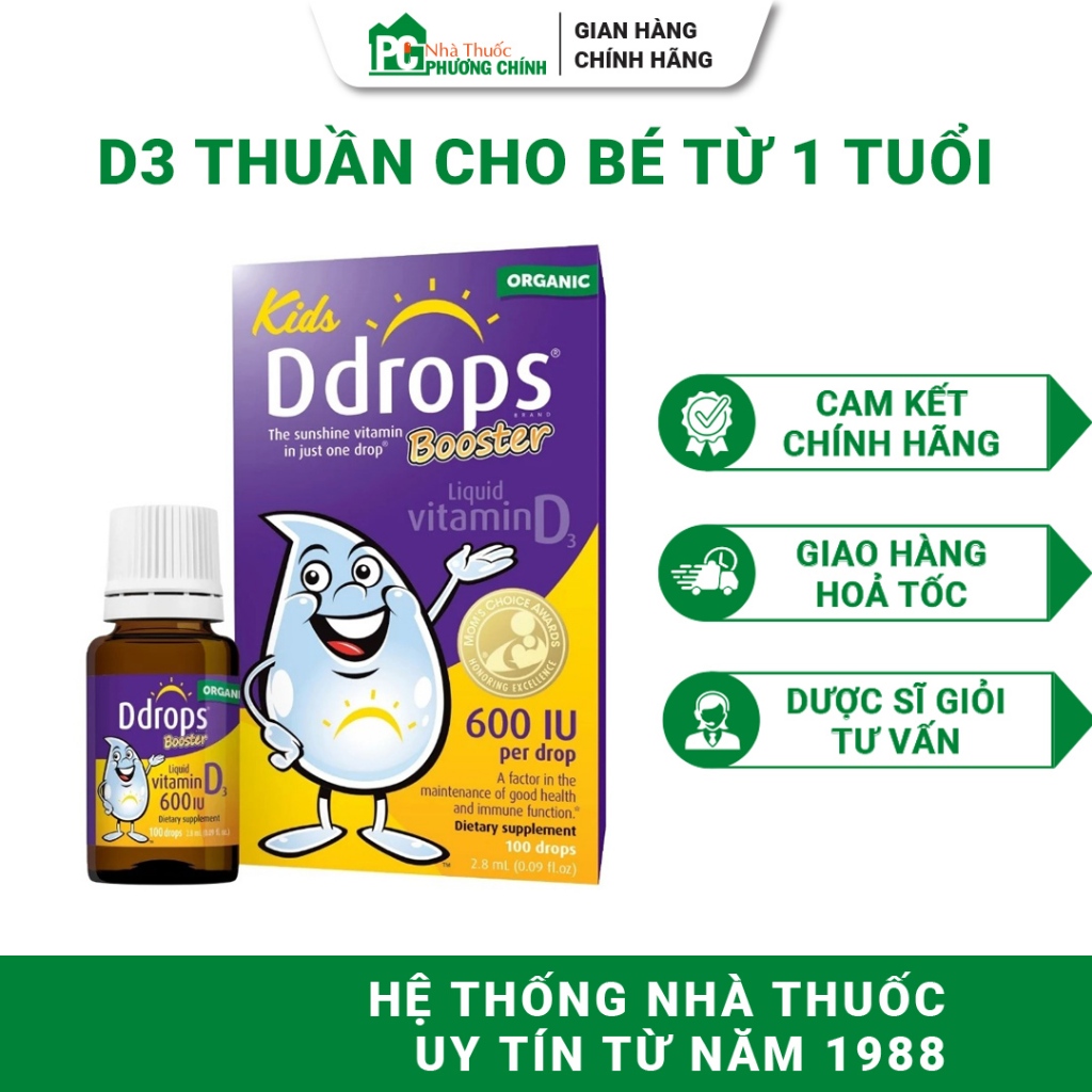 Kids Ddrops Booster Vitamin D3 - Bổ Sung 600IU Vitamin D3 Thuần Cho Trẻ Từ 1 Tuổi Lọ 1000 Giọt