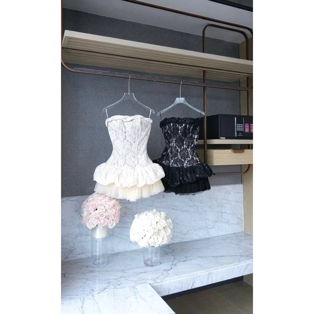 đầm ren kim xa cúp kết xoắn ngang Tùng bí phối lưới sang trọng @Hue96store