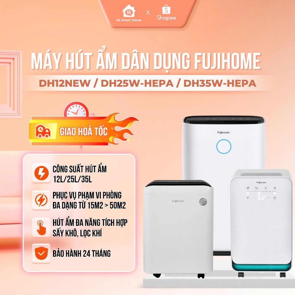 Máy hút ẩm công nghệ máy nén 10L-60L/ngày nhập khẩu FUJIHOME, DH12NEW, DH25W-HEPA-NEW, DH35W-HEPA, B