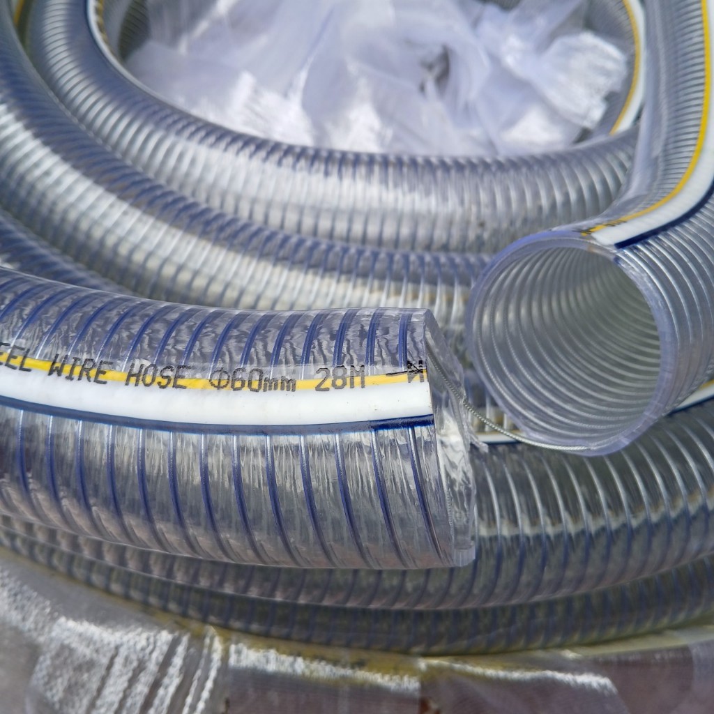 Ống nhựa mềm lõi thép PVC chuyên dẫn nước sạch, dẫn hóa chất D60,đơn giá 1M