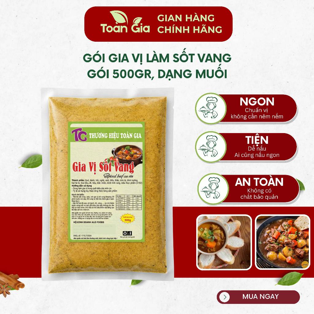 Muối gia vị sốt vang Toàn Gia gói 500g dạng muối, ướp bò sốt vang đậm vị truyền thống dễ chế biến
