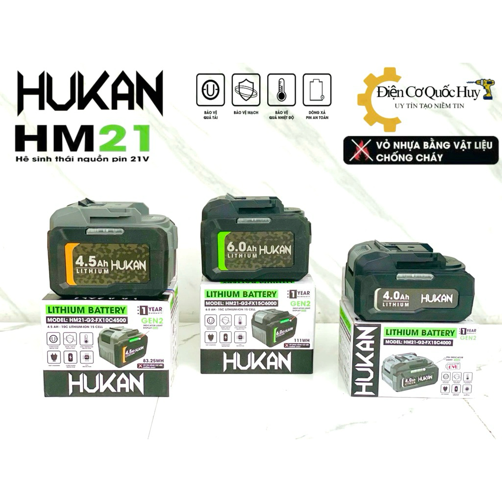 bộ combo Pin hukan m21 chống cháy 10 cell 15cell dòng xã 15c 4.0ah -6.0ah chịu tải cao và sạc nhanh 