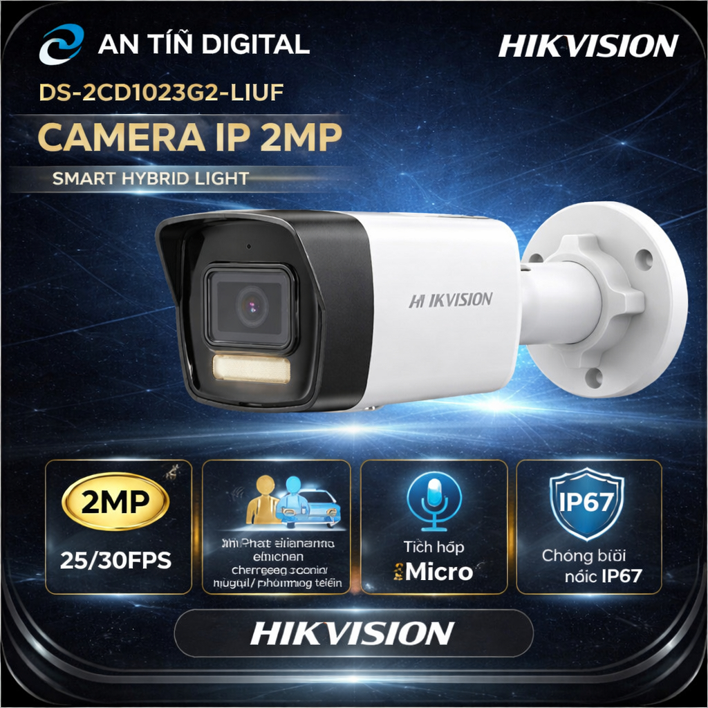 Camera IP 2MP HIKVISION DS-2CD1023G2-LIUF – Smart Hybrid Light – Phát hiện Người/Phương Tiện – IP67 