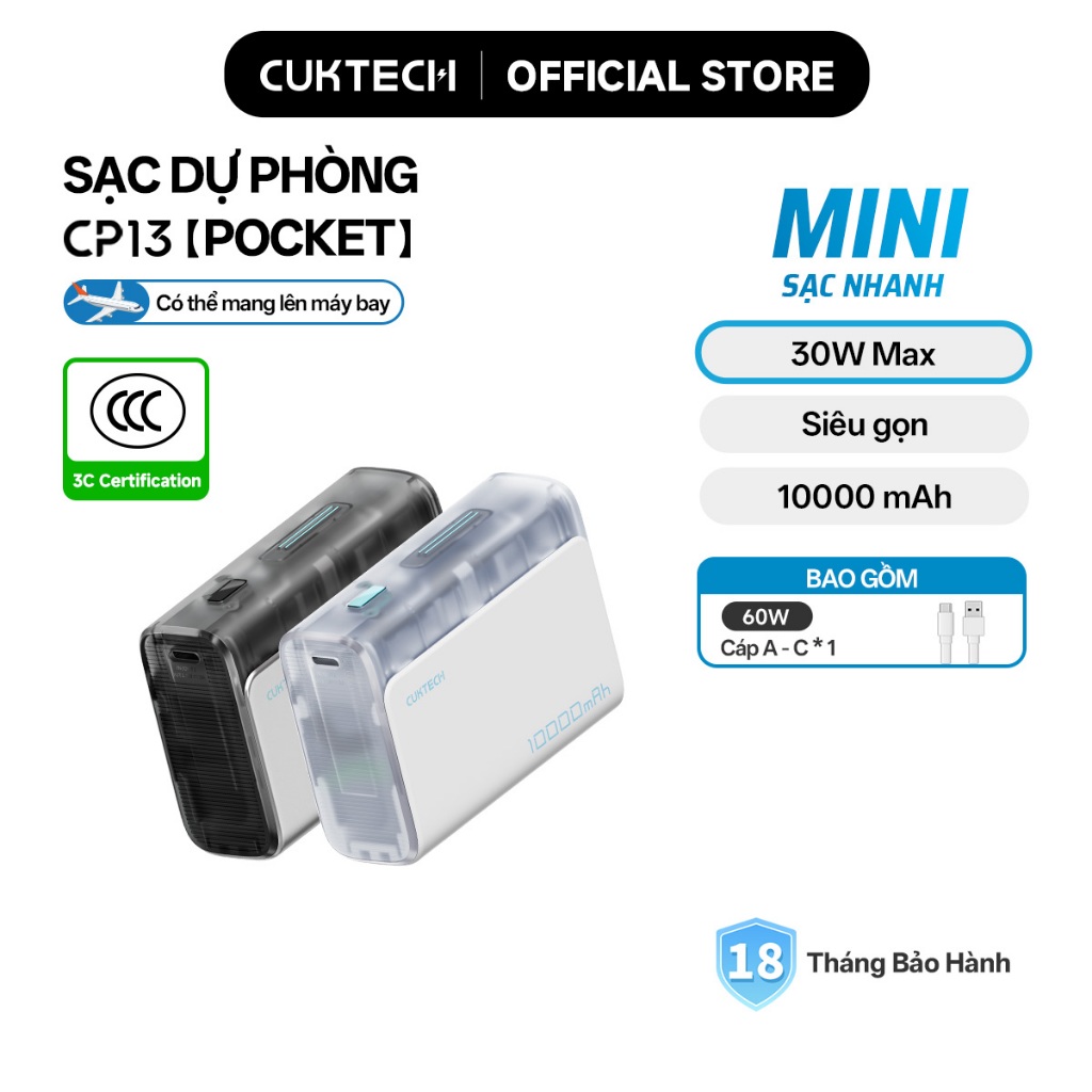 【Được chứng nhận CCC】CUKTECH Pin Dự Phòng Mini 10000mAh Sạc Nhanh 30W – Hỗ Trợ iP16/15/14