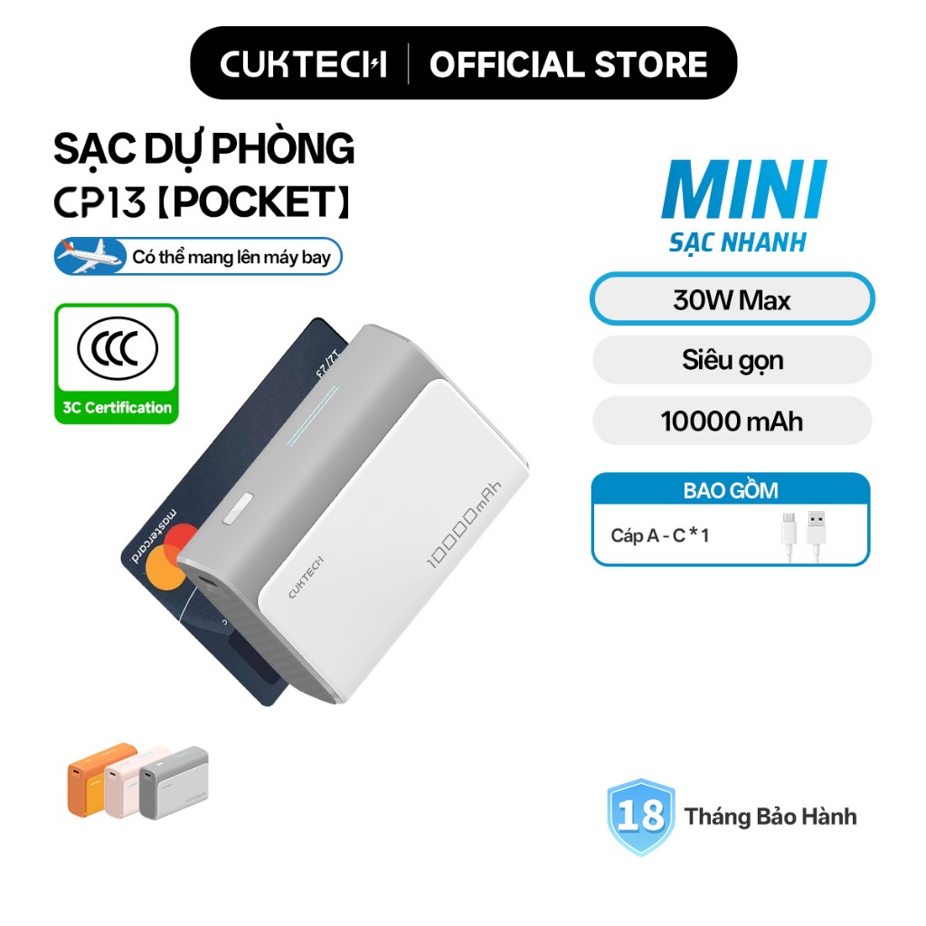 【Được chứng nhận CCC】CUKTECH Pin Dự Phòng Mini 10000mAh Sạc Nhanh 30W – Hỗ Trợ iP16/15/14