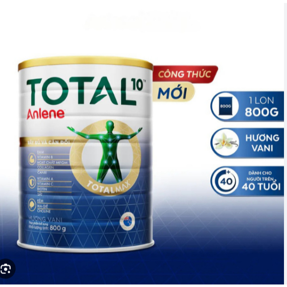 Sữa bột Anlene GOLD Total 10 800g hương vani với công thức TOTAL MAX lon 800g