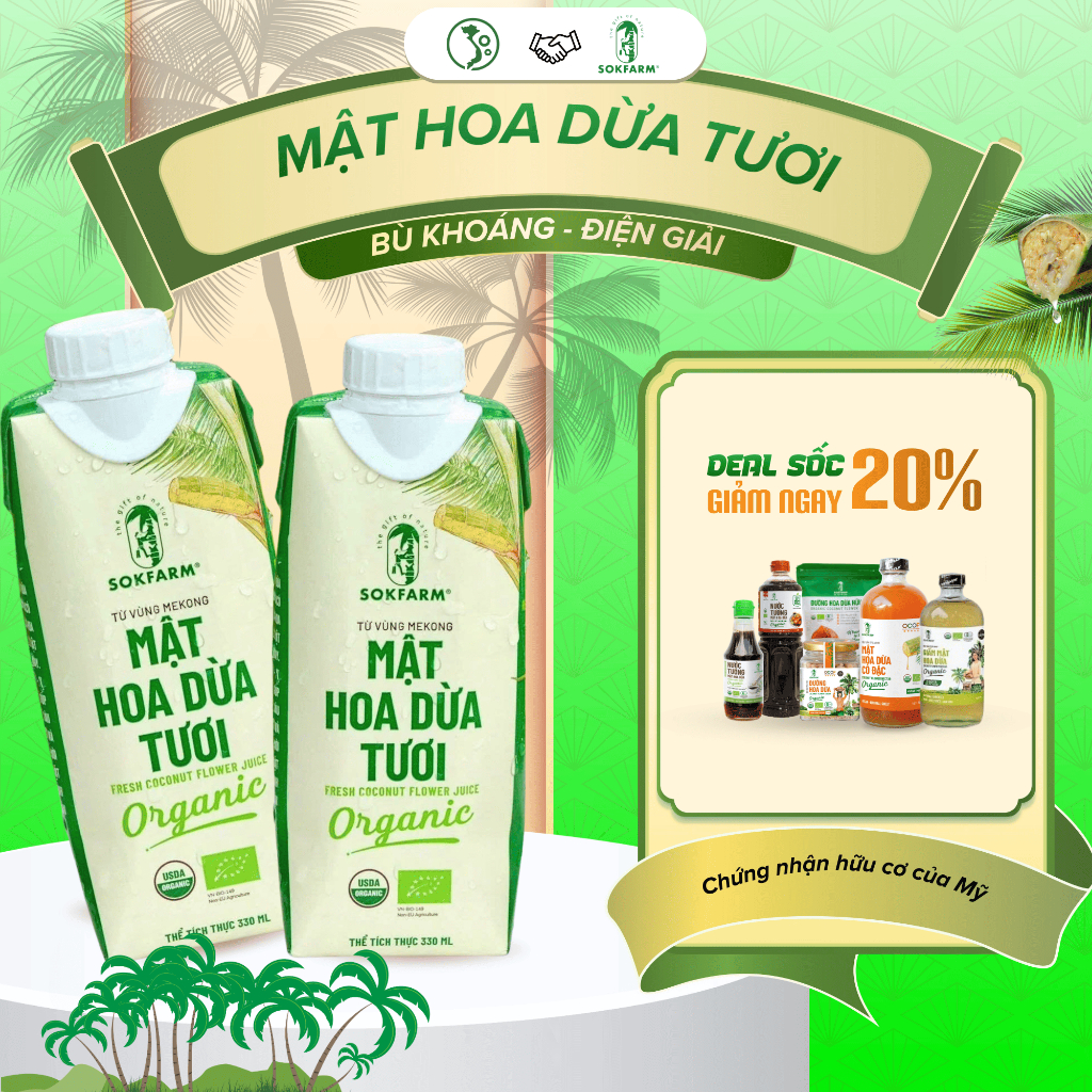 Nước tương mật hoa dừa sokfarm thuần chay ít mặn không đậu nành không chất bảo quản