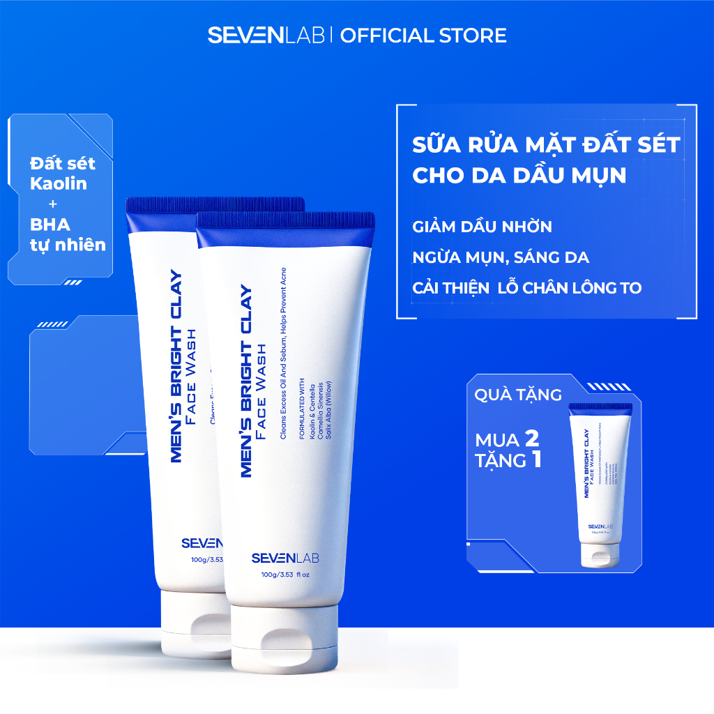Sữa rửa mặt ngừa mụn nam giới SEVENLAB 100gr giúp sáng da, làm sạch dầu nhờn, sạch lỗ chân lông