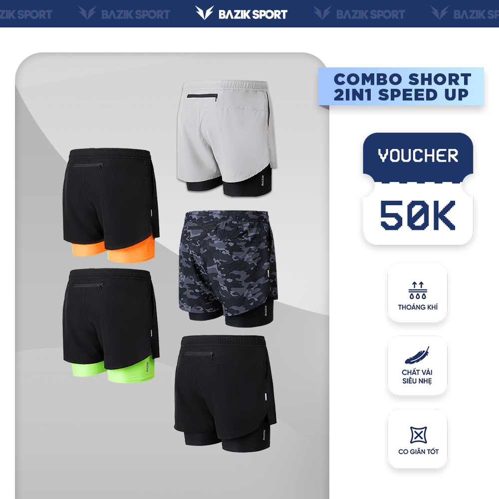 COMBO 2 Quần Short Chạy Bộ 2 lớp Nam BAZIK Speed Up 2 in 1 Thoáng Khí, Thấm Hút Mồ Hôi và Nhanh Khô