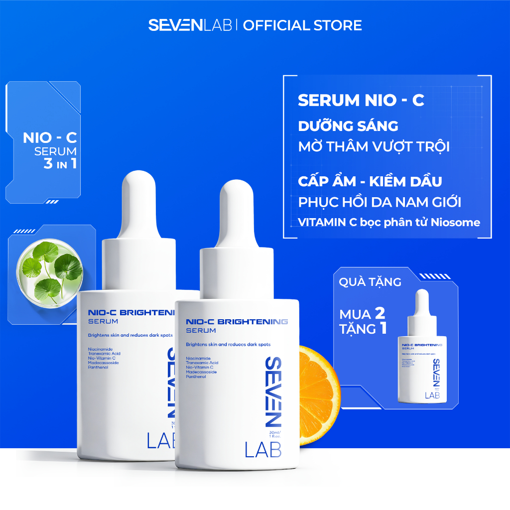 Serum dưỡng trắng da mặt nam giới Nio-Vitamin C SEVENLAB dưỡng sáng, mờ thâm mụn vượt trội 30ml