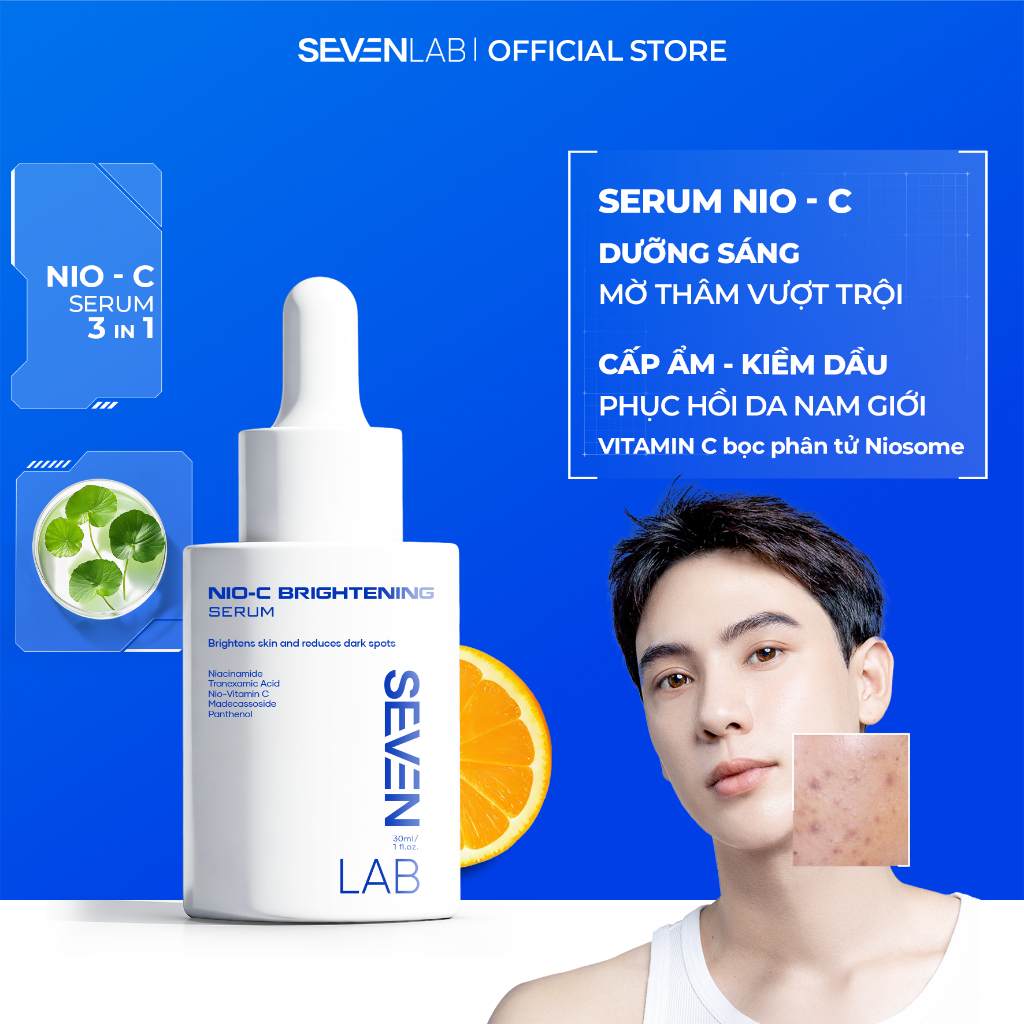 [QUÀ TẶNG] Serum dưỡng trắng da mặt nam giới Nio-Vitamin C SEVENLAB dưỡng sáng mờ thâm vượt trội 30m
