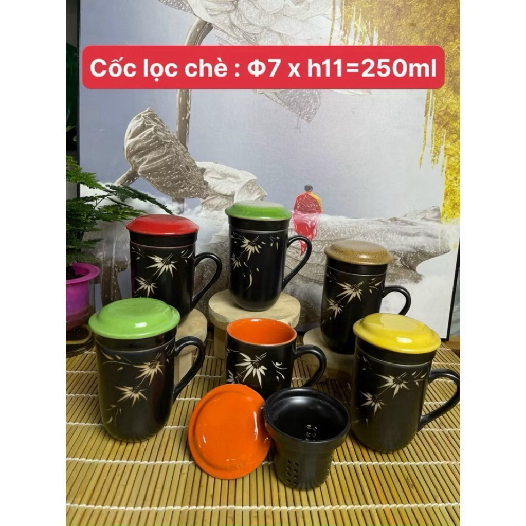 Ly Lọc Trà 250ml Có Nắp – Cốc Sứ Cao Cấp Pha Trà, Cà Phê Tiện Lợi