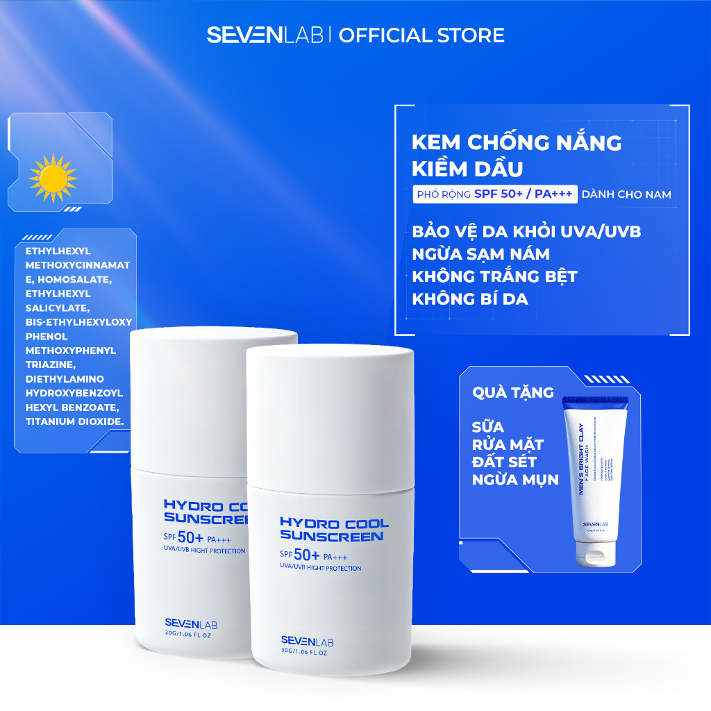 Kem chống nắng nam SEVENLAB kiềm dầu bảo vệ da SPF50+ PA+++ không nâng tone, không bí da 30g