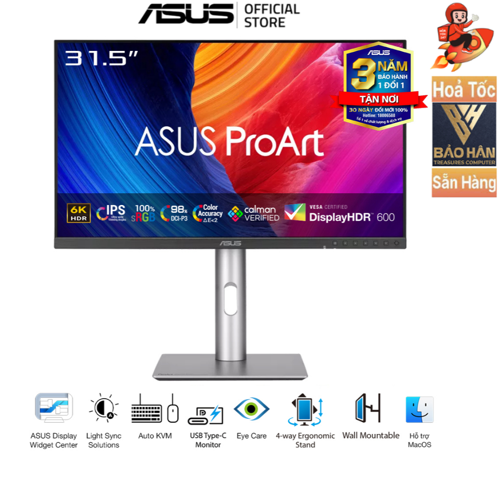 Màn hình ASUS ProArt Display PA32QCV 32 inch 6K HDR chuyên đồ họa - Hàng Chính Hãng