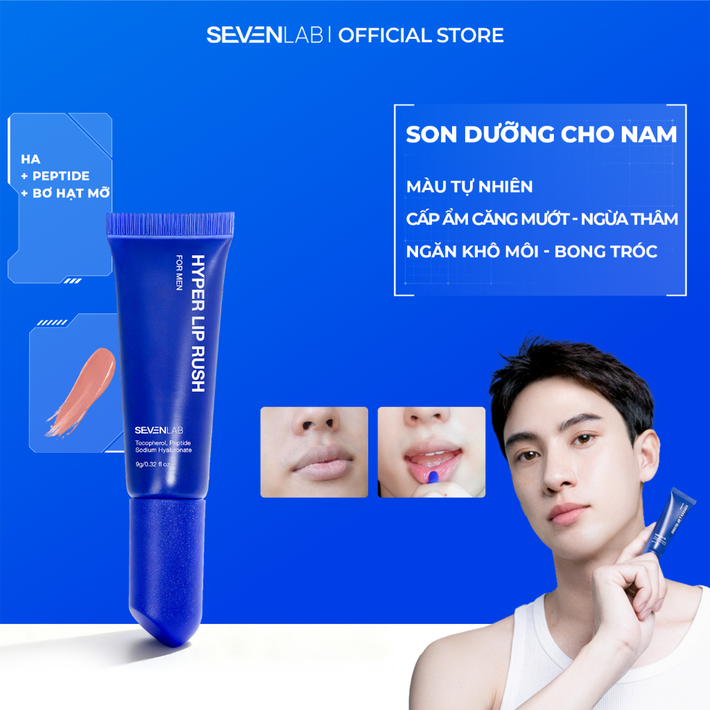 Son dưỡng có màu cao cấp dành cho nam SEVENLAB 9gr không bóng dính, giảm nứt nẻ Hyper Lip Rush