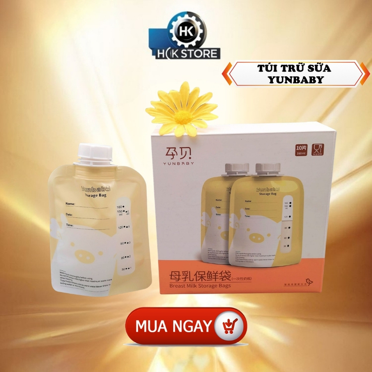 Túi Trữ Sữa Yunbaby 160ml Dạng Túi Có Nắp An Toàn Và Tiện Lợi (1 Hộp 5 Túi) Dùng 1 Lần