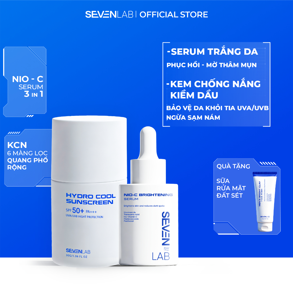 Combo serum dưỡng trắng da và kem chống nắng kiềm dầu phổ rộng SEVENLAB giúp mờ thâm bảo vệ da khỏi 